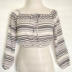 A'Gaci‎ black/white striped crop/cropped blouse 3/4 sleeve  M medium